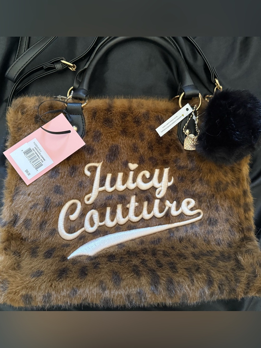Juicy Couture Brown Leopard Faux Fur Tote with Black Handles
